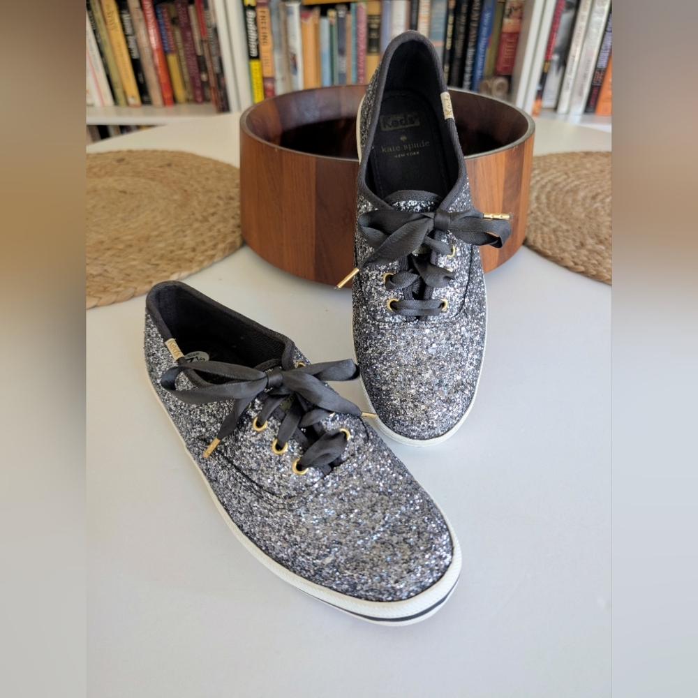 Kate Spade X Keds Pewter Champion Glitter Sneakers Size 7.5